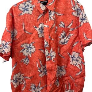 Lands’ End Hawaiian Shirt Mens Size Medium Linen Floral Colorful